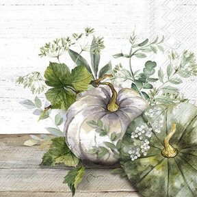 Luncheon Napkin - Green & White Pumpkin