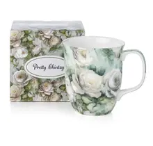 MC0351-Pretty Chintzy White Roses Java Mug