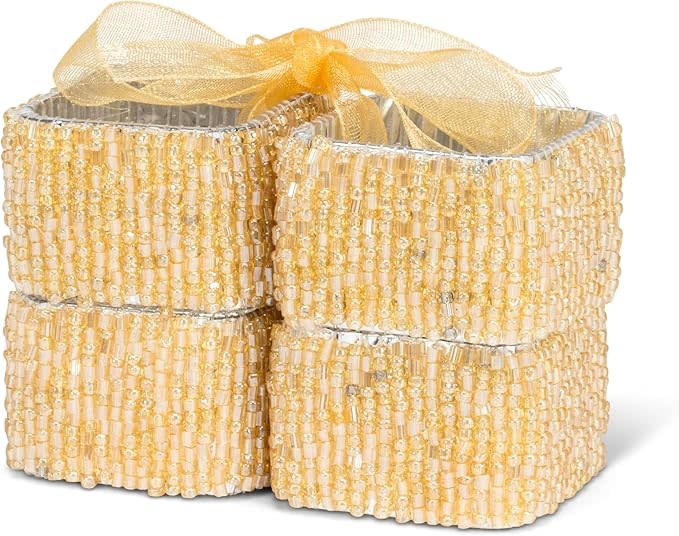 40 Glamour Gold Beaded Napkin Rings Set 4 Gold