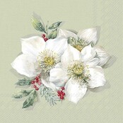 C1026826 Cocktail Napkin-Christmas Rose (Sage)
