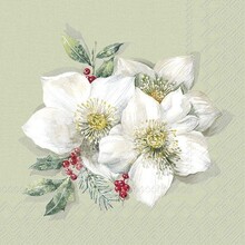 C1026826 Cocktail Napkin-Christmas Rose (Sage)