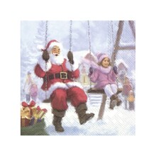 L935100-Luncheon Napkin-Santa On The Swing