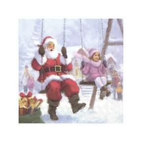 L935100-Luncheon Napkin-Santa On The Swing
