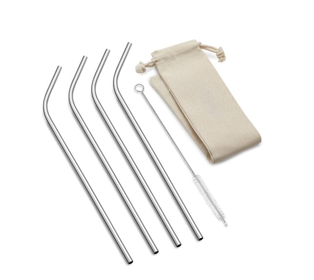 76624 Bent S/S Straws Set/4 + Cleaning Brush