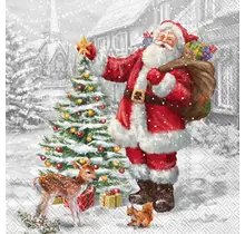 L1019600 Luncheon Napkin - Santa Xmas Tree