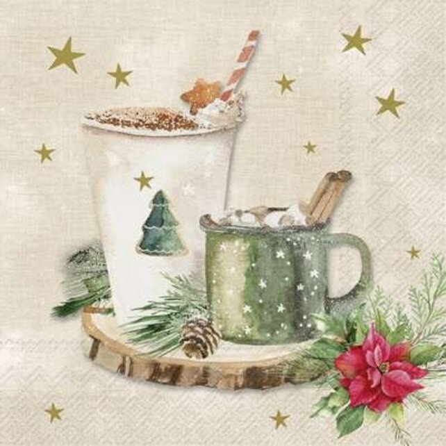 L1025460 Luncheon Napkin-X-Mas Drinks (cream)