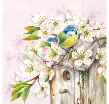 L1033850 Luncheon Napkin-Cherry Blossom Birdhouse