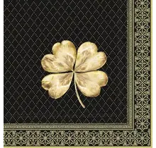 L1062779 Luncheon Napkin-Golden Cloverleaf (black/gold)