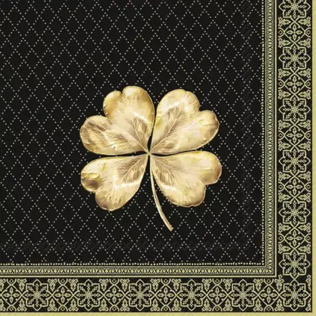 L1062779 Luncheon Napkin-Golden Cloverleaf (black/gold) L1062779 Luncheon Napkin-Golden Cloverleaf (black/gold)