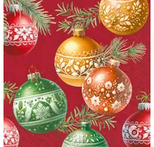 L1088310 Luncheon Napkin-Christmas Bubbles (red)