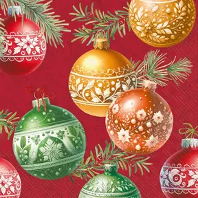 L1088310 Luncheon Napkin-Christmas Bubbles (red)