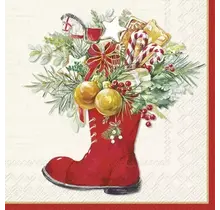 C1027160 Cocktail Napkin- Christmas Boots-Cream