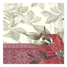 L915960 Luncheon Napkin -Poinsettia/Cream