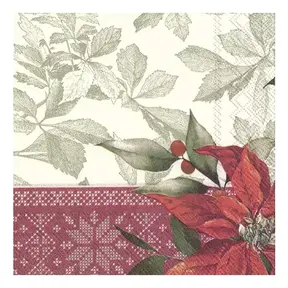 L915960 Luncheon Napkin -Poinsettia/Cream