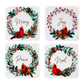 CX178898 Coaster Set/4-Cardinal in Wreath