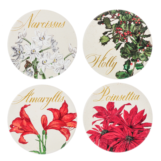 MX200030   Coaster Set-Christmas Floral- 4 pc set