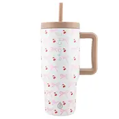 ASPEN-Insulated 32oz. tumbler w/Straw & Handle-Cherries & Bows