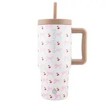 ASPEN-Insulated 32oz. tumbler w/Straw & Handle-Cherries & Bows