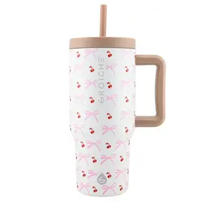 ASPEN-Insulated 32oz. tumbler w/Straw & Handle-Cherries & Bows