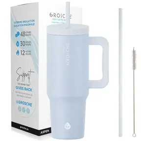 ASPEN -Insulated 40oz Tumbler w/Straw & Handle-Slate Blue