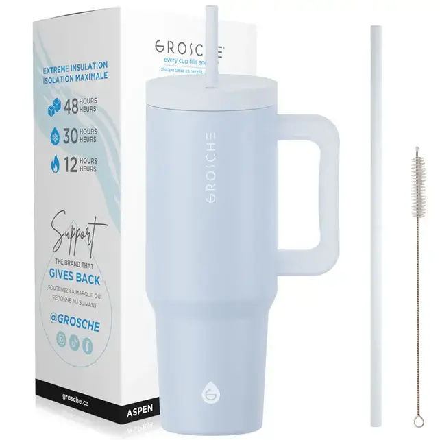 ASPEN -Insulated 40oz Tumbler w/Straw & Handle-Slate Blue