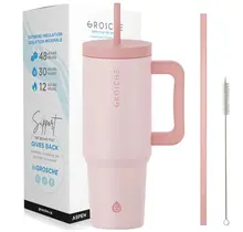 ASPEN- Insulated 40 oz. Tumbler w/Straw & Handle-Peach Rose Pink