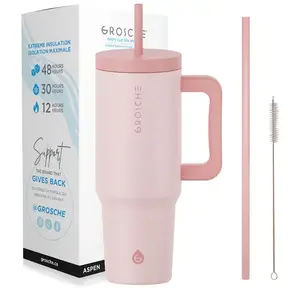 ASPEN- Insulated 40 oz. Tumbler w/Straw & Handle-Peach Rose Pink