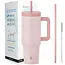 Grosche ASPEN- Insulated 40 oz. Tumbler w/Straw & Handle-Peach Rose Pink
