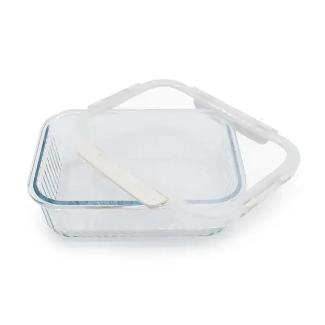 MB25040 Fluted Glass Container w/Cool lock lid 400ml-Pack of 3