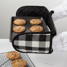 2170001 Long Double Handed Chef Mitt-Black Check
