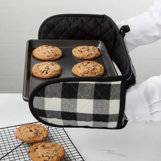 2170001 Long Double Handed Chef Mitt-Black Check