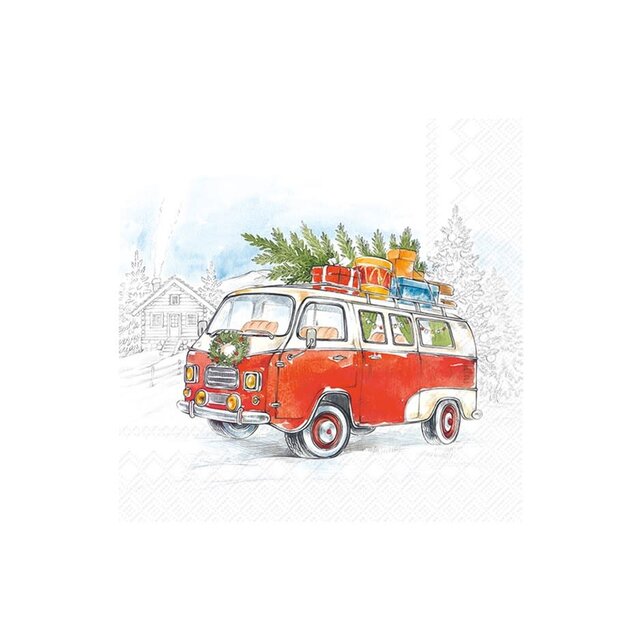 L1114800 Luncheon Napkin-Christmas Bus