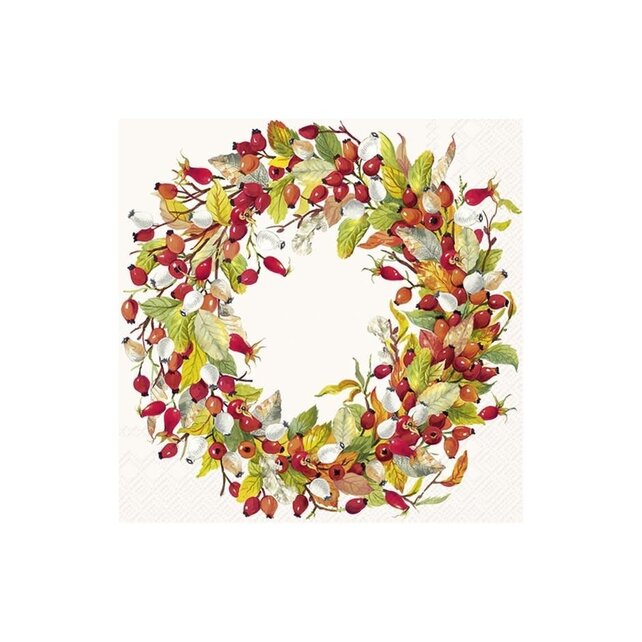 C1081460 Cocktail Napkin-Rose Hip Wreath-Cream