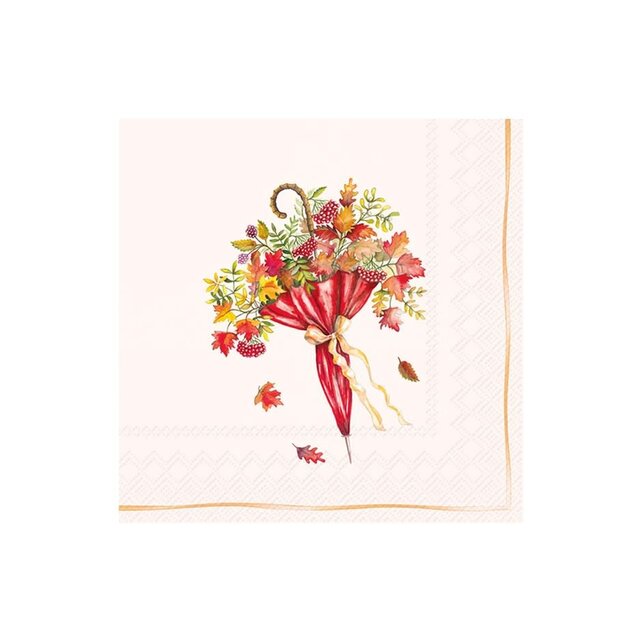 L1120860 Luncheon Napkin-Autumn Umbrella-cream