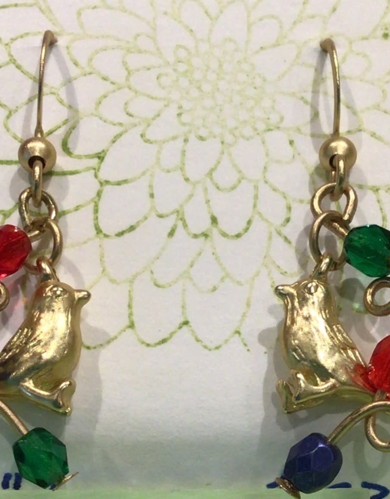 Painted Bunting Earrings with Czech Glass