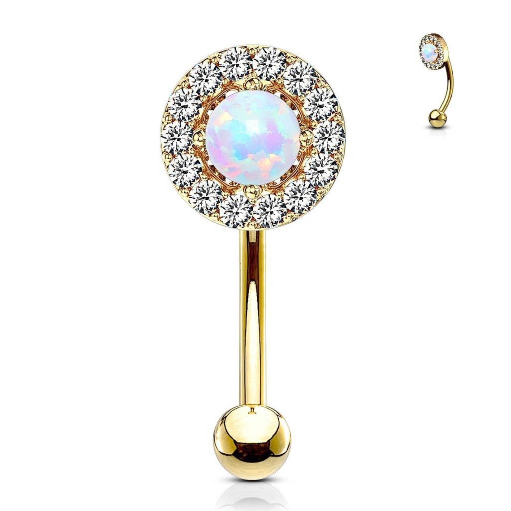 Hollywood Body Jewelry Opal Center with Surrounding Gems Bent Barbell