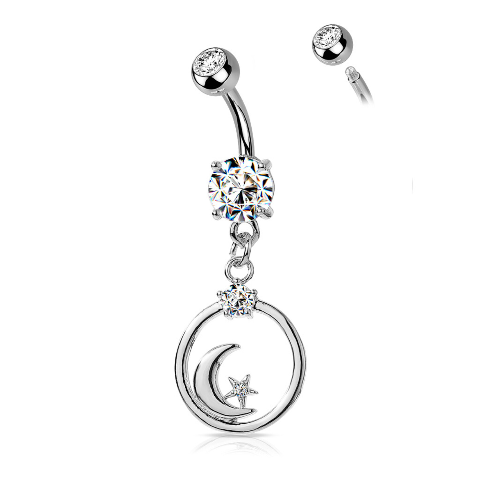 Hollywood Body Jewelry Moon & Star Bent Barbell Navel Dangle