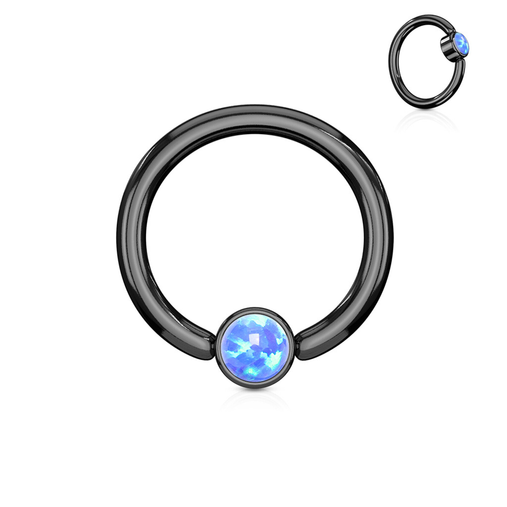 Body Jewelry Opal Flat Black Captive Bead Ring