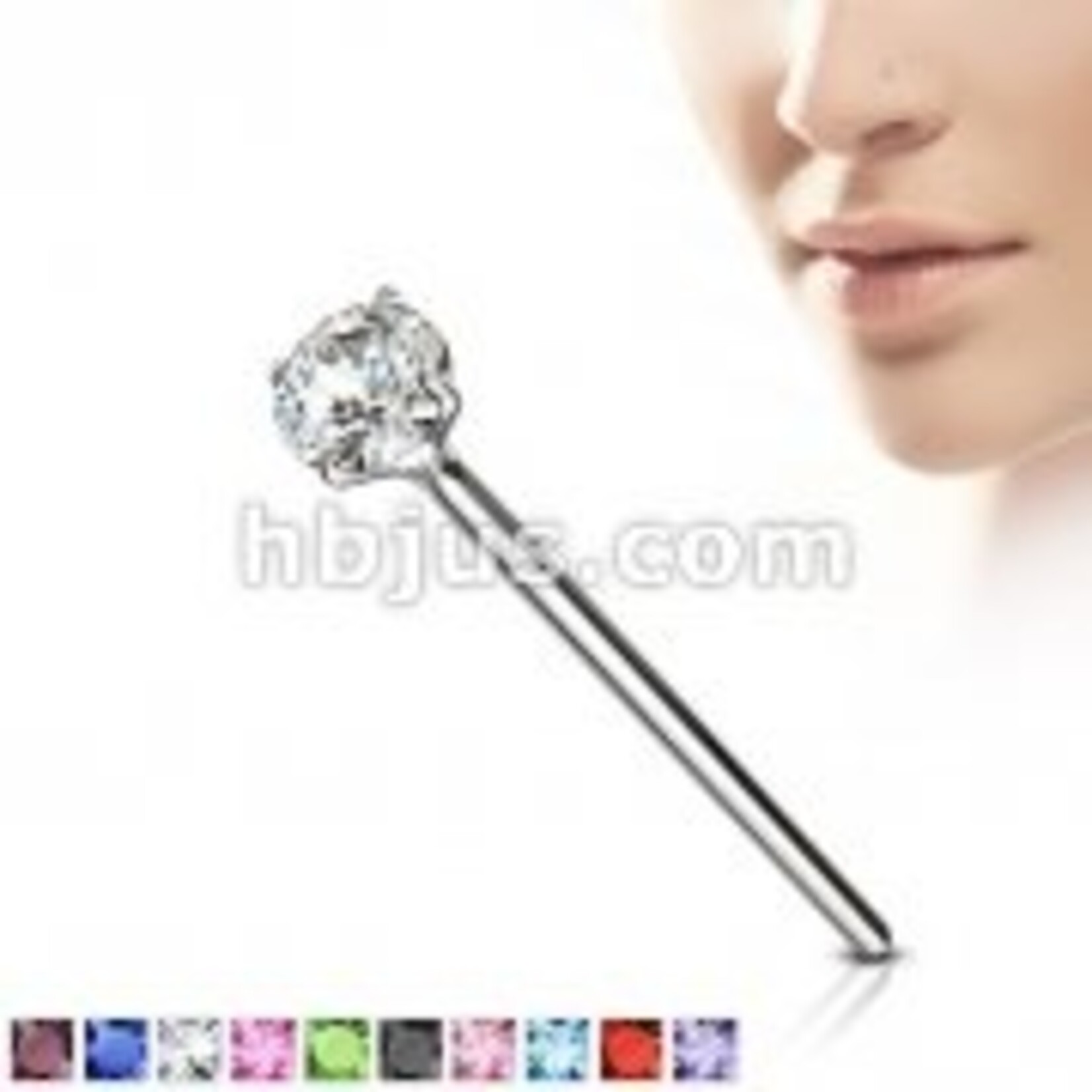 Hollywood Body Jewelry .925 SS Gem Prong Set CZ Nose Pin