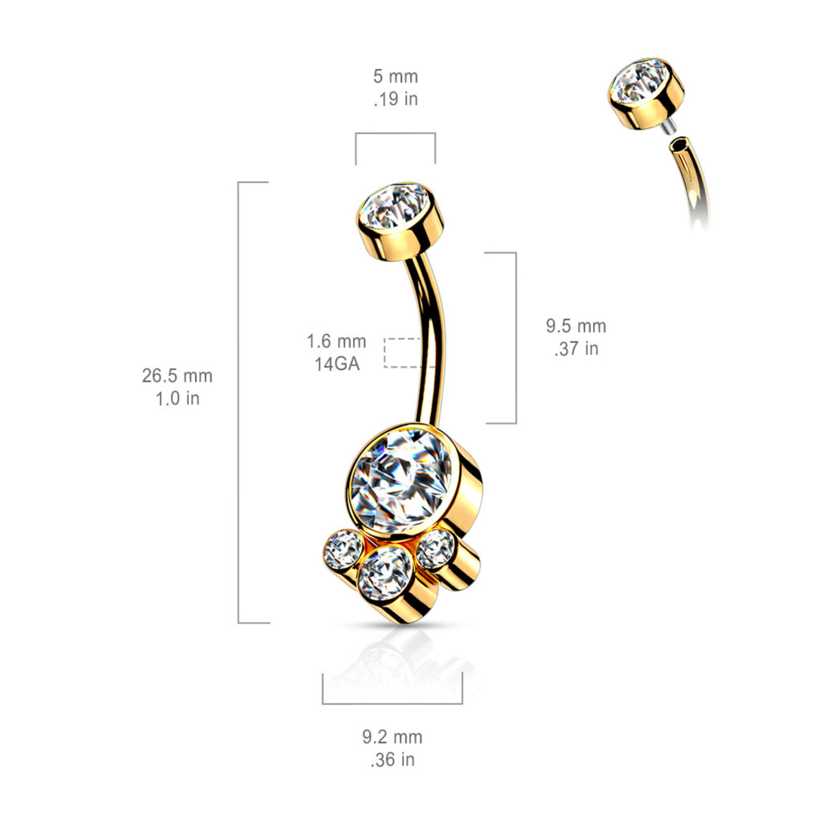 Body Jewelry 4 Gem  Navel Ring