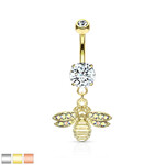 Body Jewelry Bee with Crystal Gem Navel Dangle