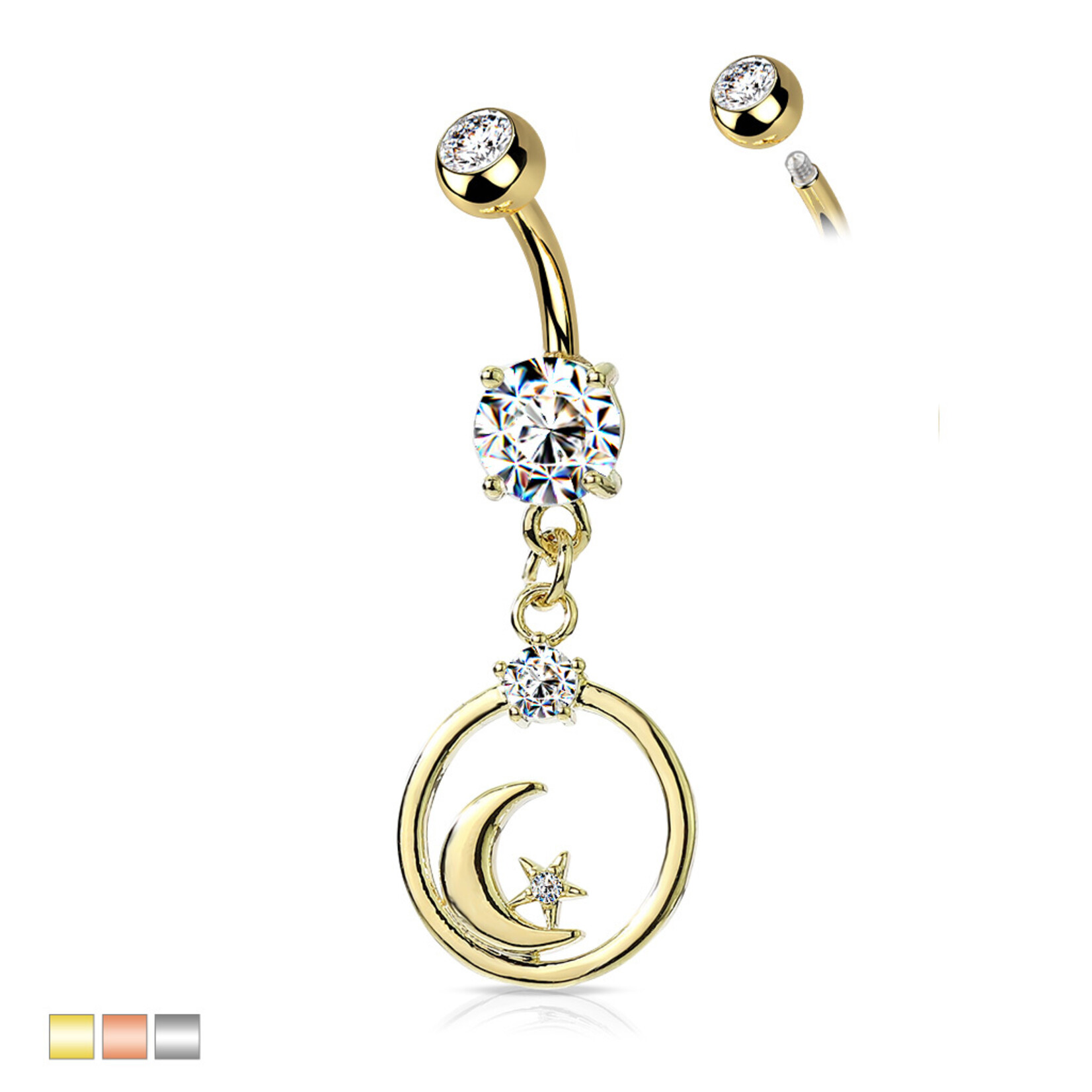 Hollywood Body Jewelry Moon & Star Bent Barbell Navel Dangle