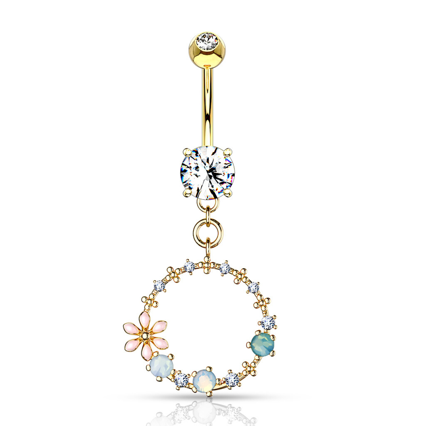 Body Jewelry Jeweled Flowers & Opalite Circular Navel Dangle