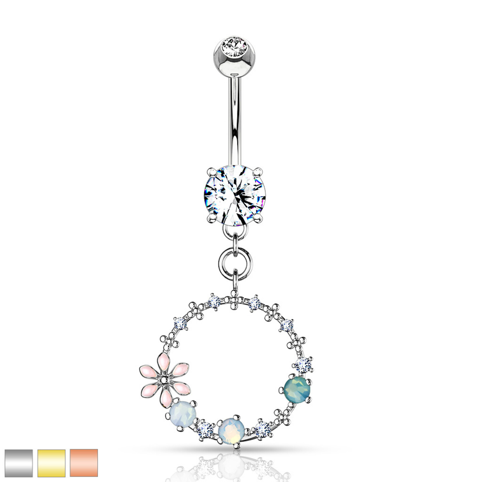 Body Jewelry Jeweled Flowers & Opalite Circular Navel Dangle