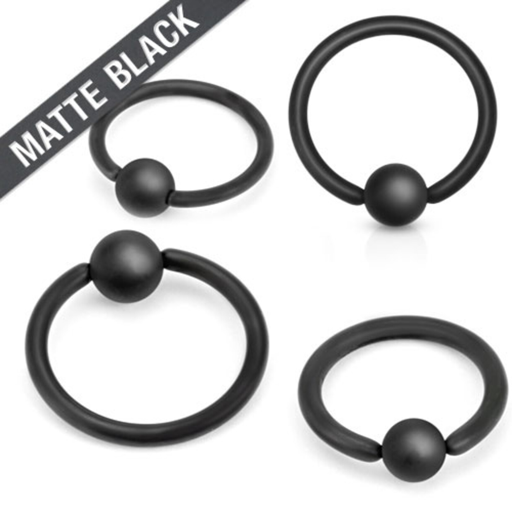 Hollywood Body Jewelry Matte Black Captive Bead Ring 18Ga