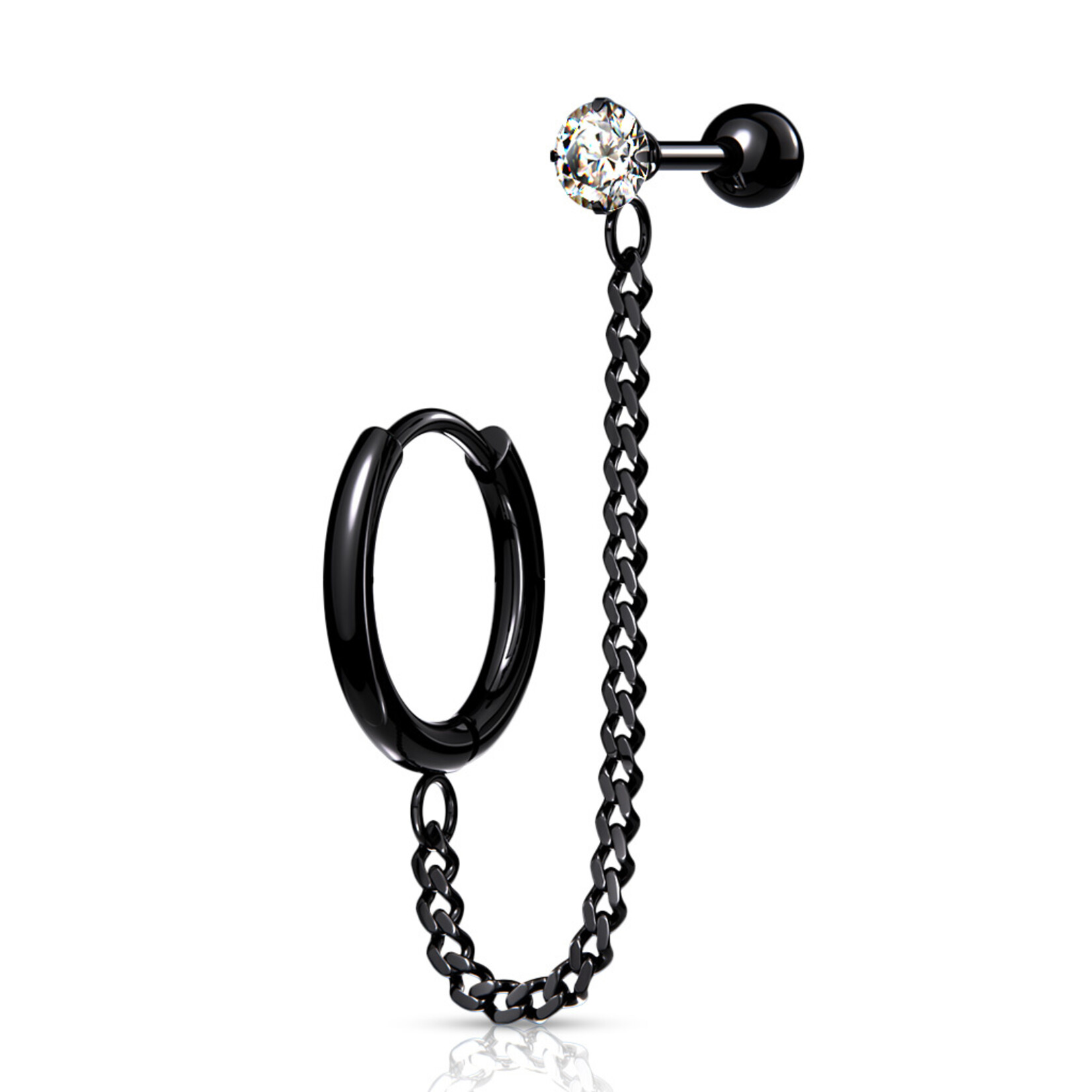 Hollywood Body Jewelry Round Clicker Hoop Earring and Chain Linked Cartilage Barbell