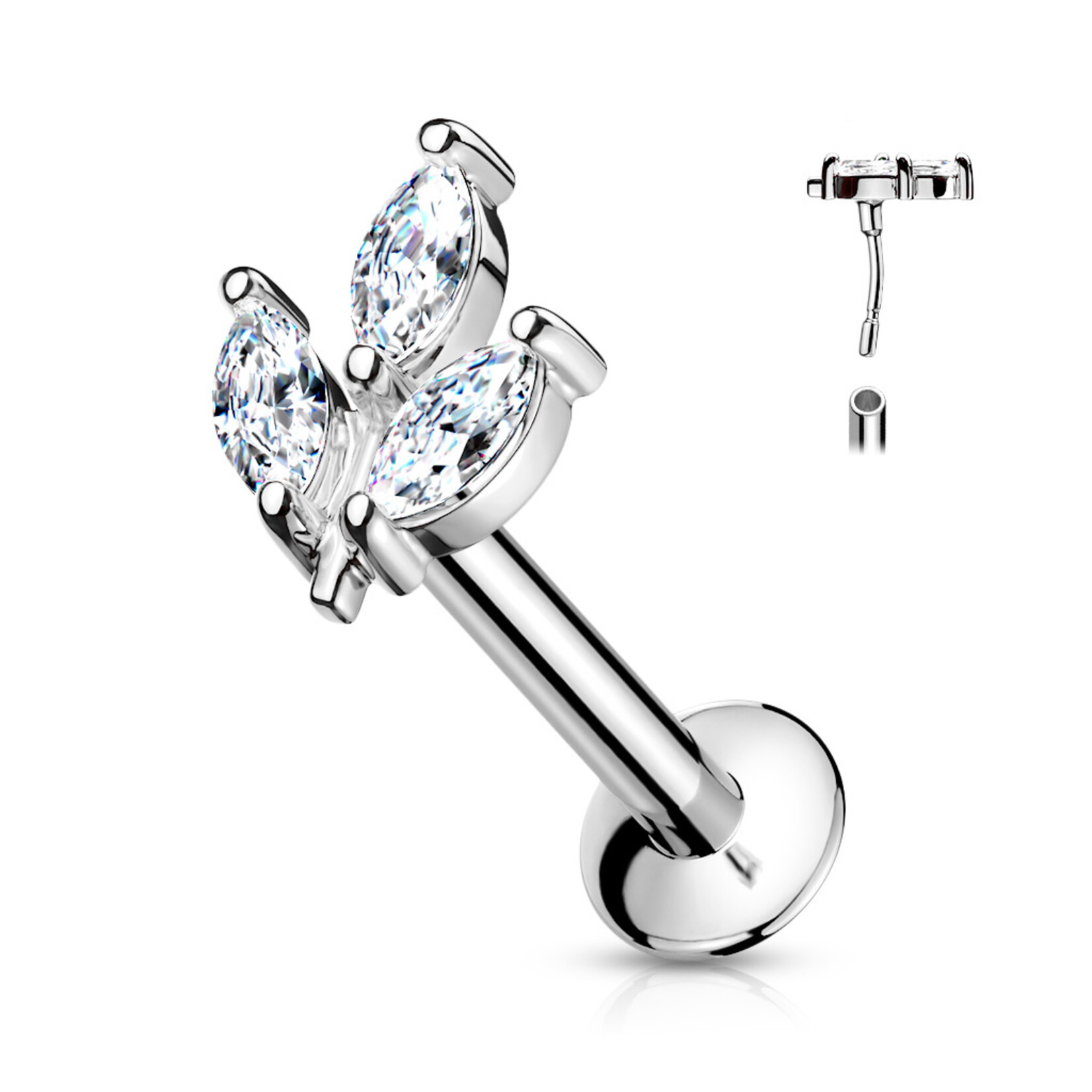 Hollywood Body Jewelry 3 Marquise Gem Labret Studs