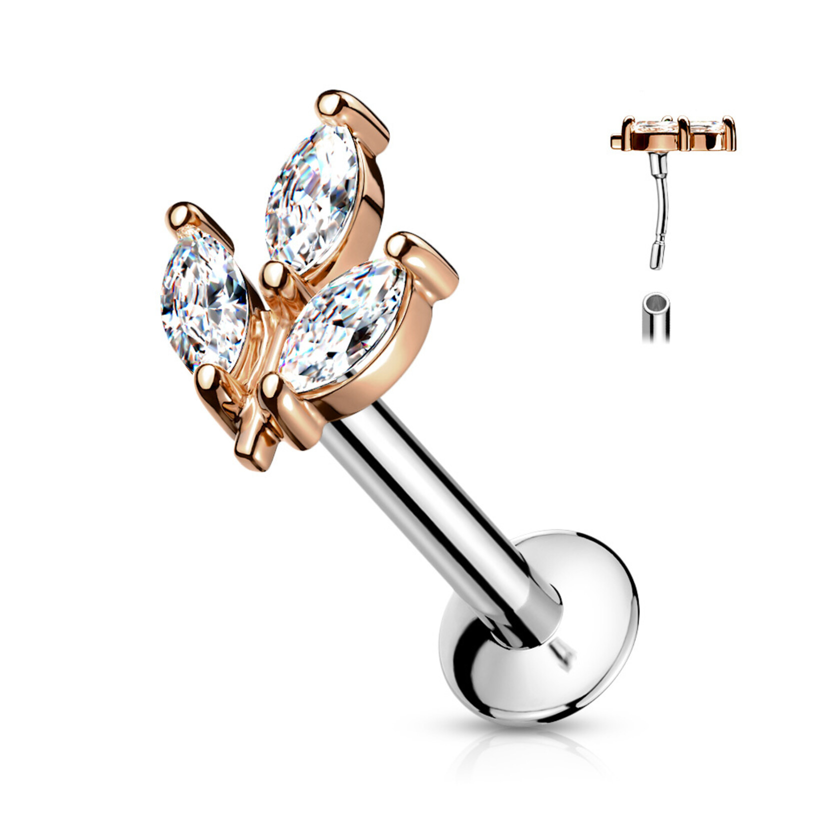 Hollywood Body Jewelry 3 Marquise Gem Labret Studs