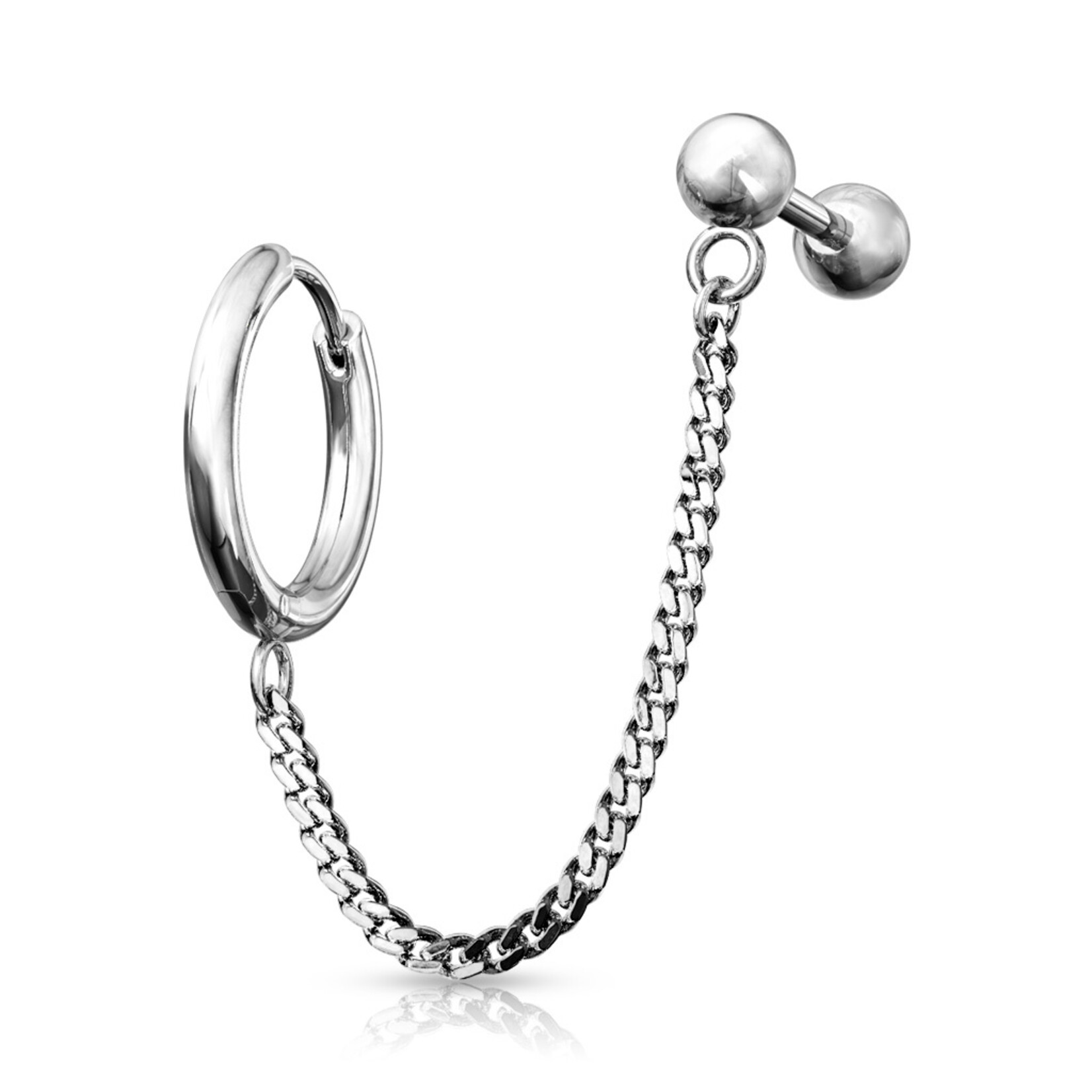 Hollywood Body Jewelry Round Clicker Hoop Earring and Chain Linked Cartilage Barbell