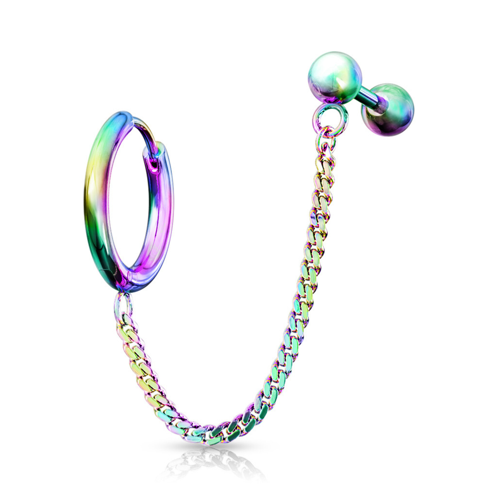 Body Jewerly Round Clicker Hoop Earring and Chain Linked Cartilage Barbell